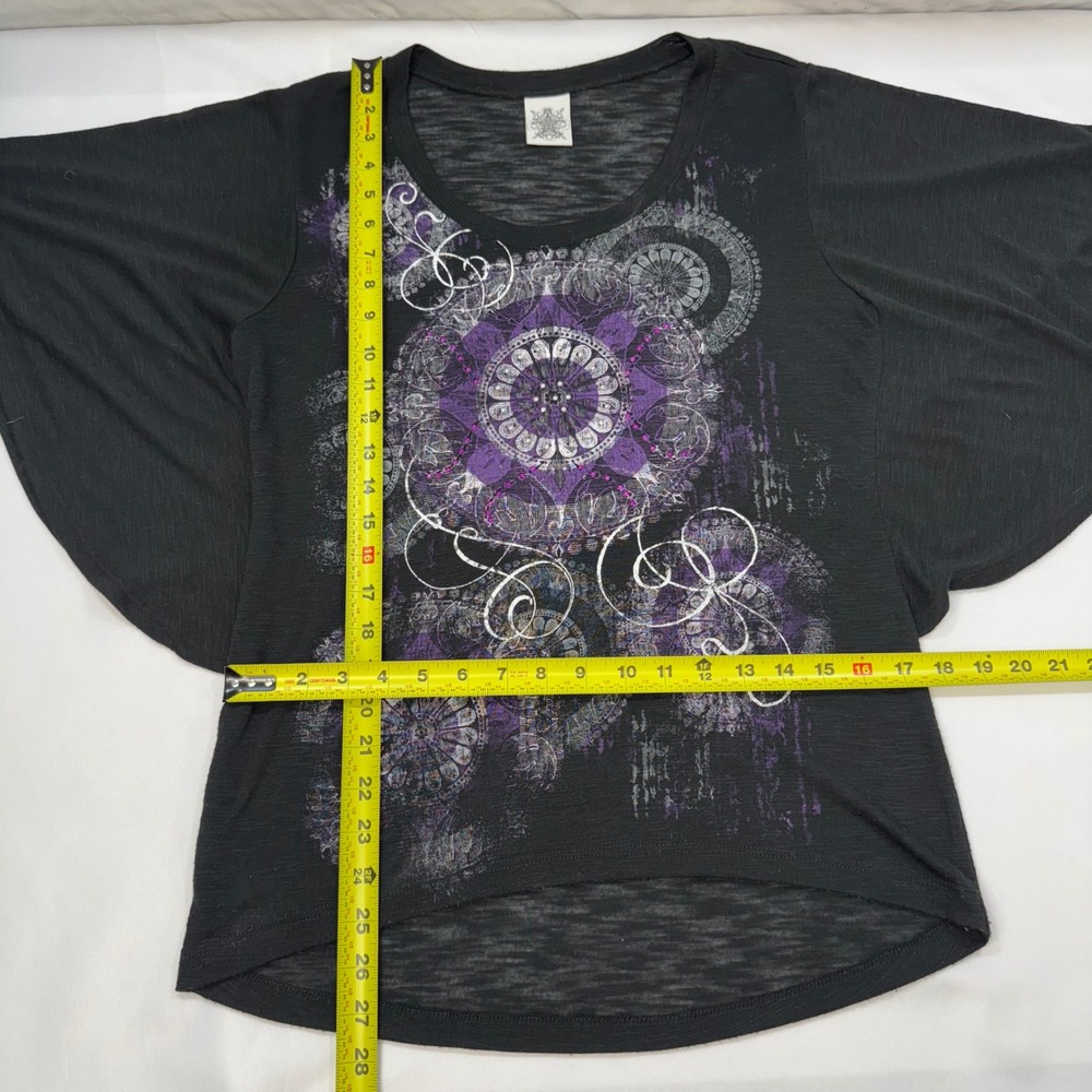 VTG Ransom Y2K Star Mandala Celestial‎ Top M Black Butterfly Sleeve Whimsygoth - Picture 8 of 11
